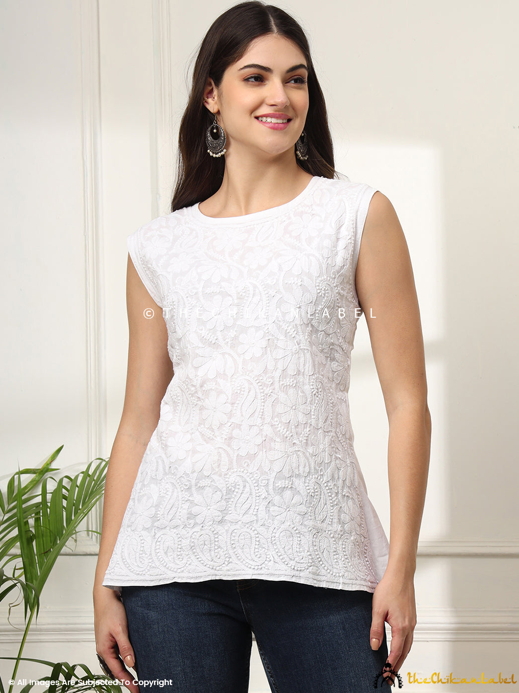 White Samiya Mulmul Chikankari Top