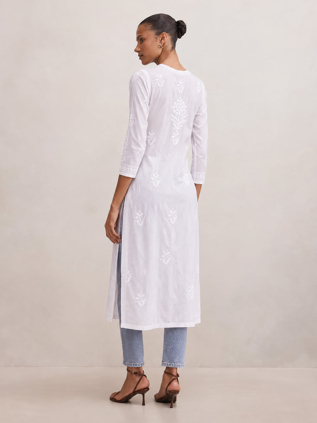 White Taibah Cotton Chikankari Straight Kurti