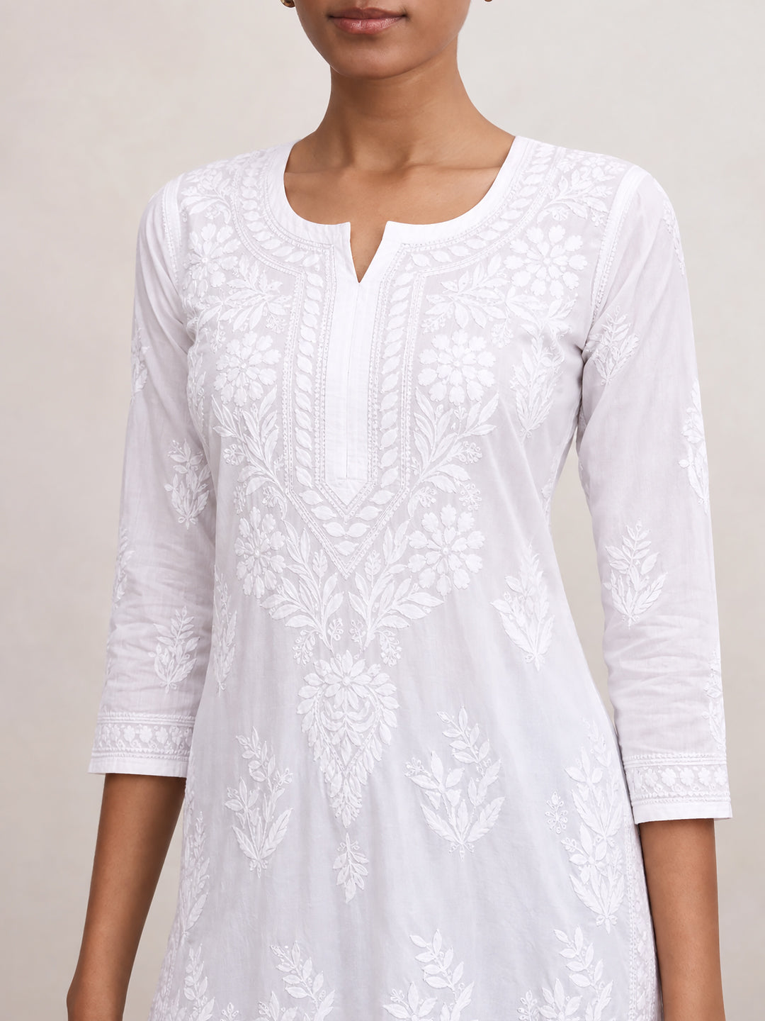 White Taibah Cotton Chikankari Straight Kurti