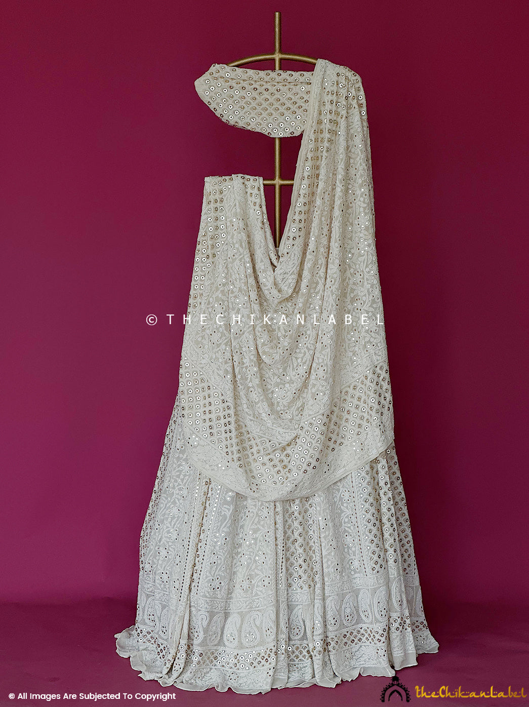 White Tasneem Pure Georgette Chikankari Lehenga Set