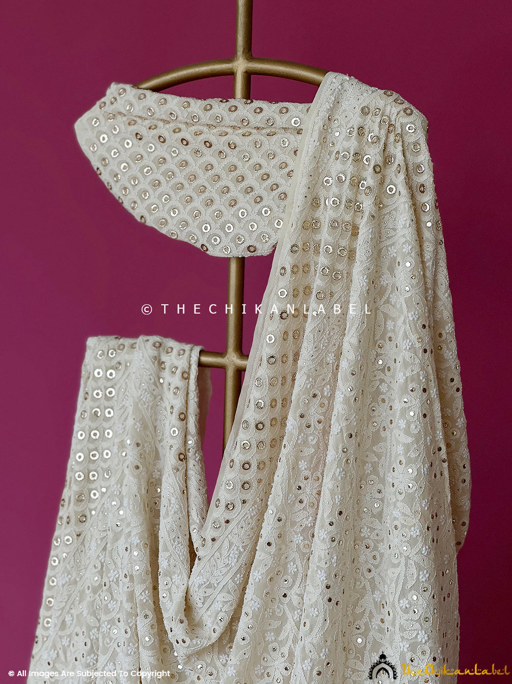 White Tasneem Pure Georgette Chikankari Lehenga Set