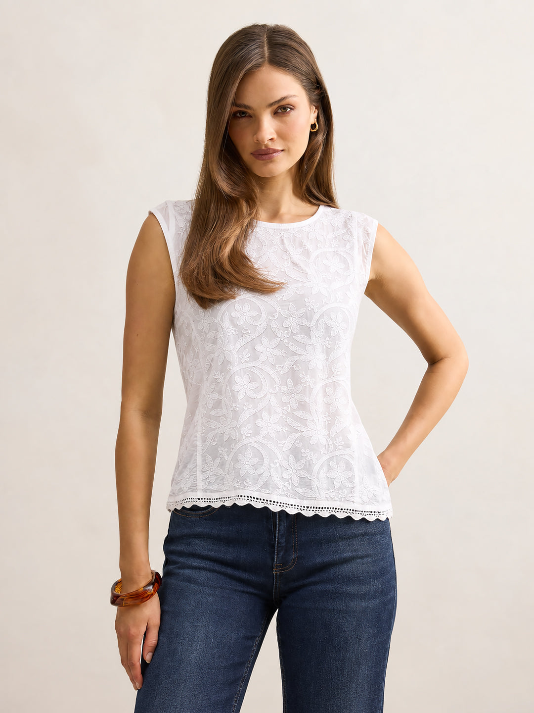 White Tasnim Mulmul Chikankari Top