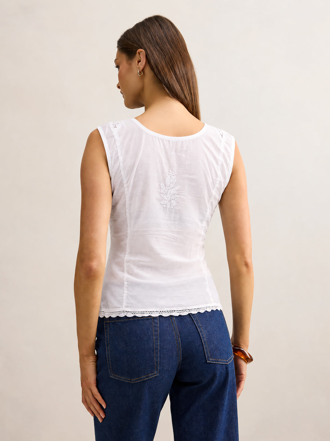 White Tasnim Mulmul Chikankari Top