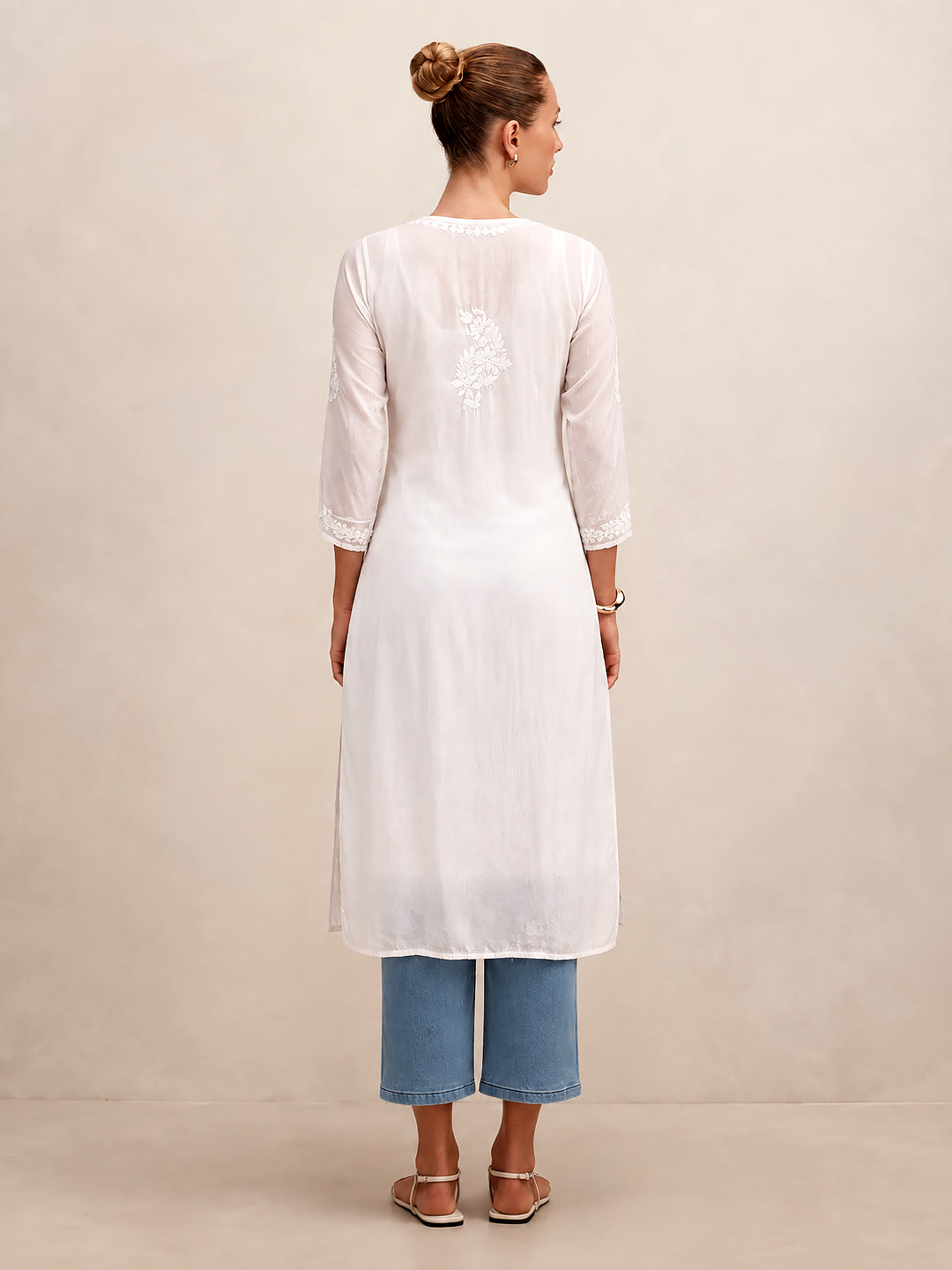 Tripti Modal Chikankari Straight Kurti - White