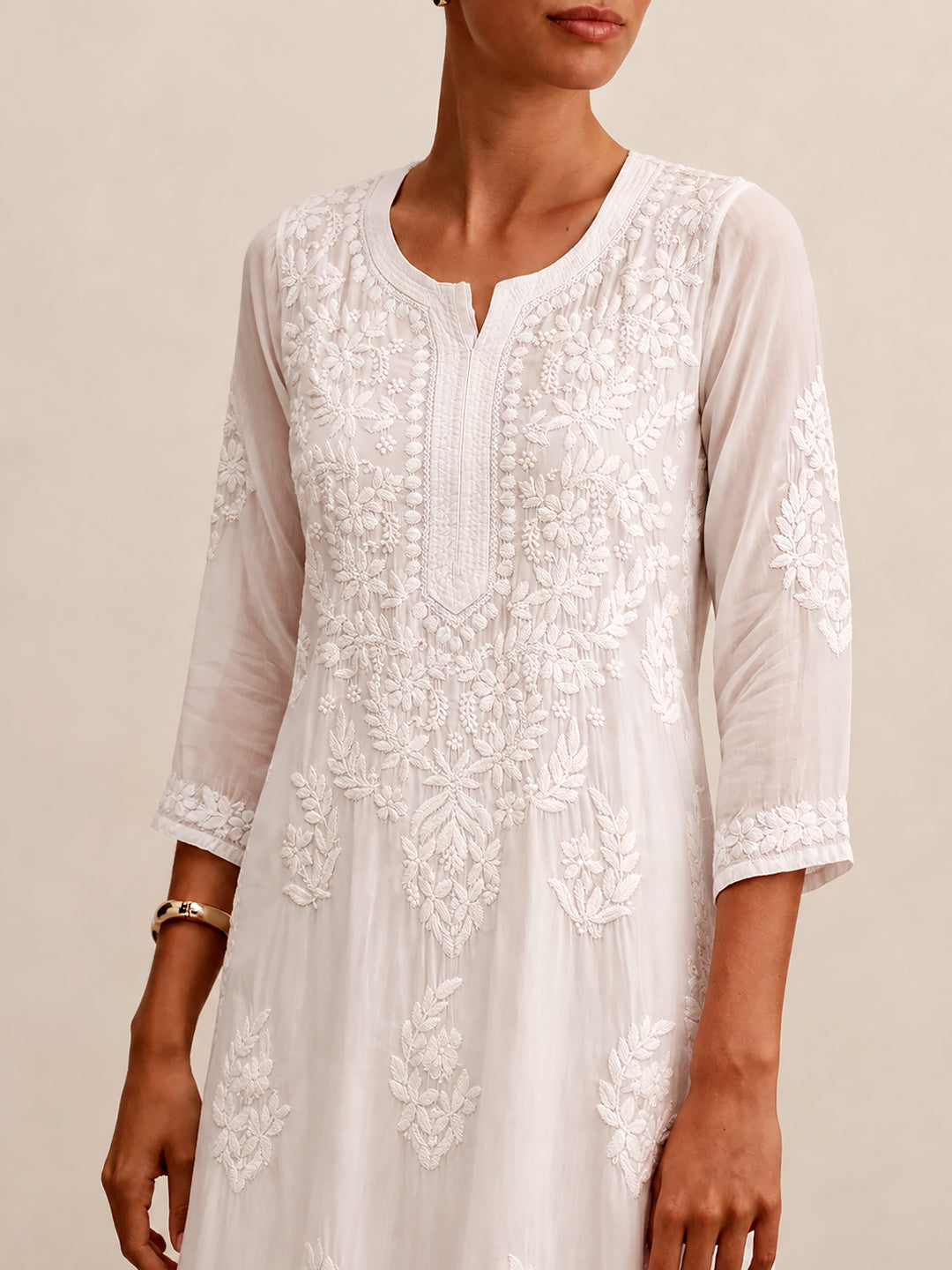 Tripti Modal Chikankari Straight Kurti - White