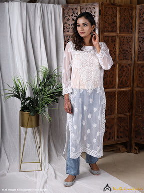 White Georgette Straight Chikankari Kurti
