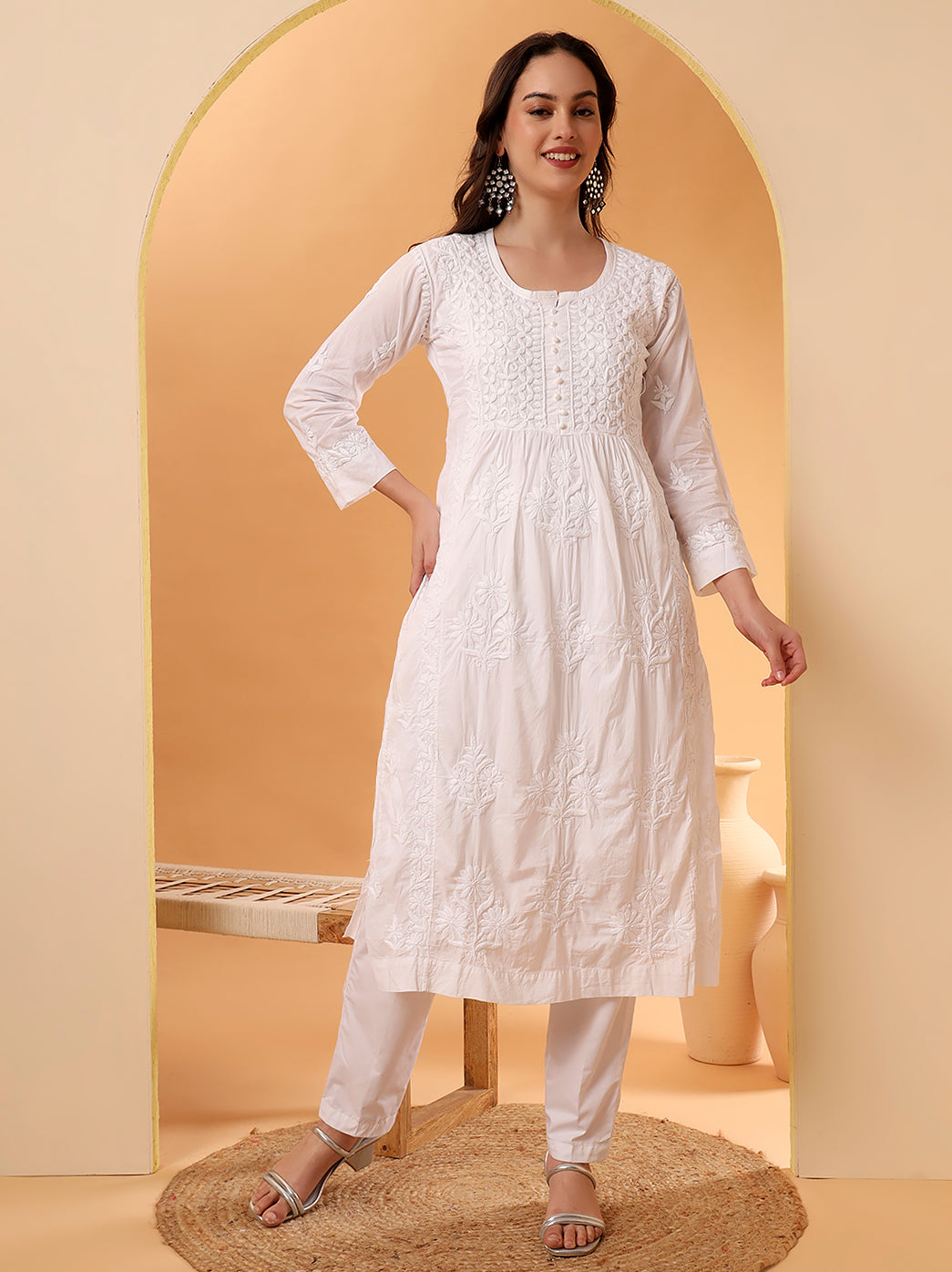 Amulya Cotton Nyra Style Kurti White S - Main Image
