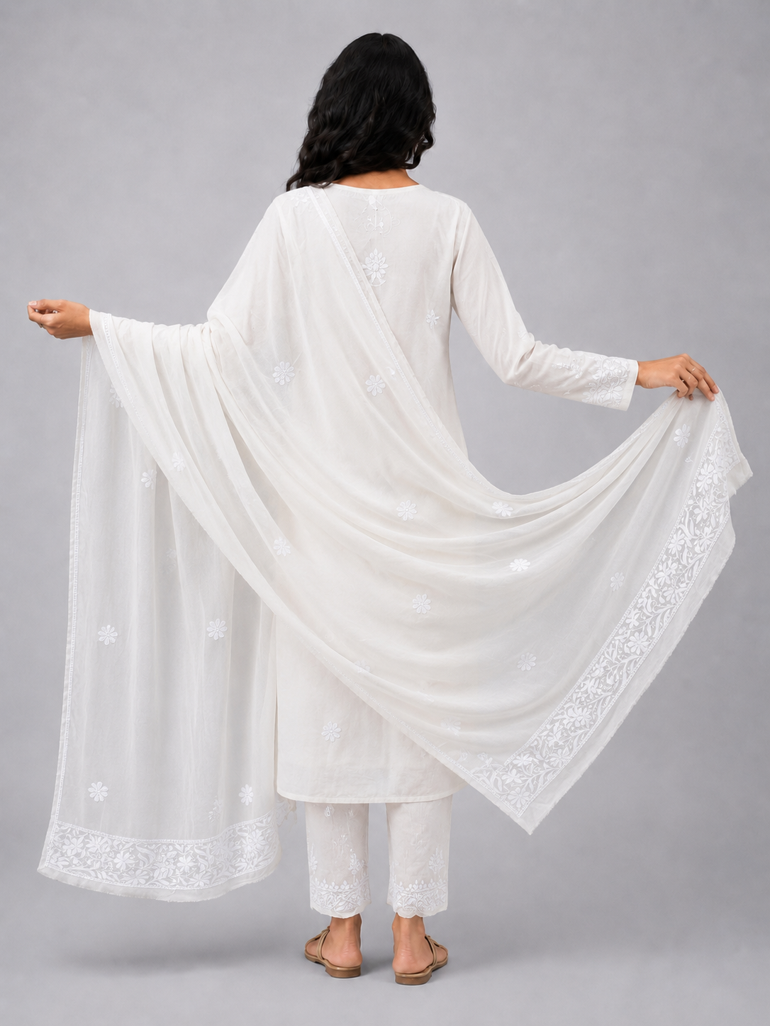 White Viscose Chikankari Dupatta
