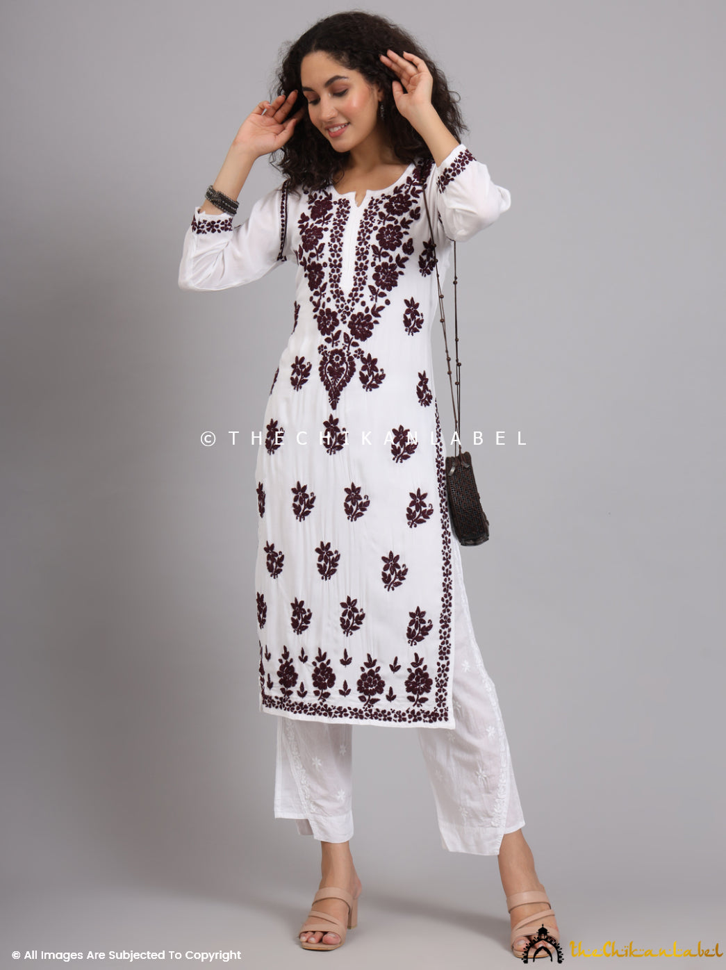 Wine Jugni Modal Chikankari Straight Kurti