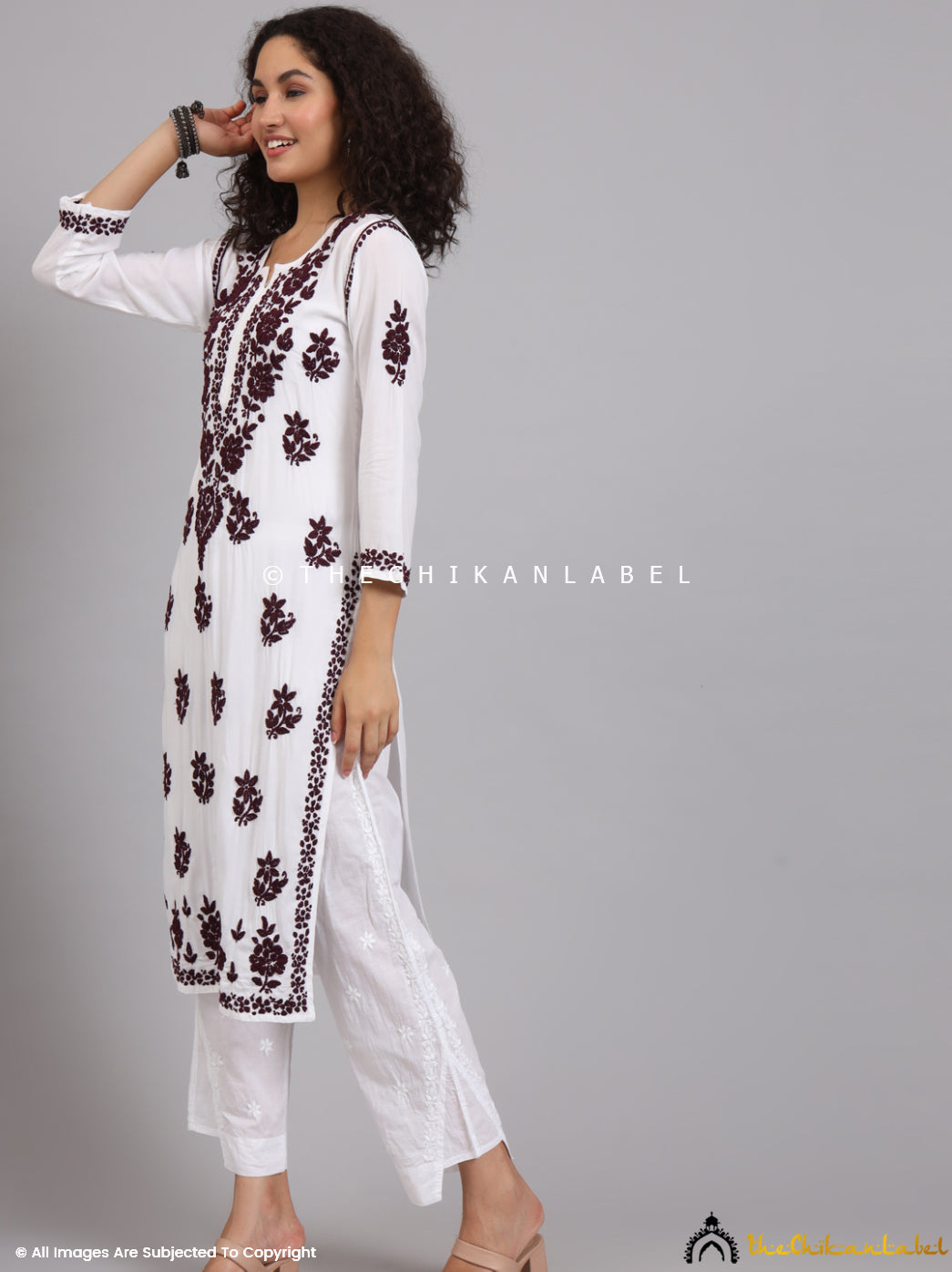 Wine Jugni Modal Chikankari Straight Kurti