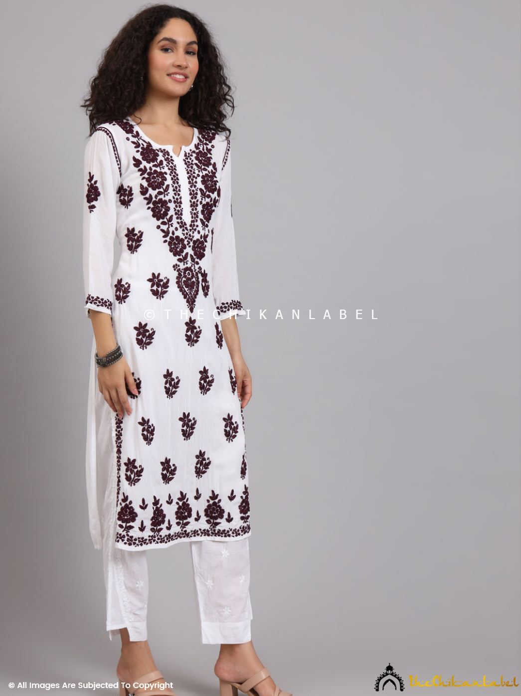 Wine Jugni Modal Chikankari Straight Kurti