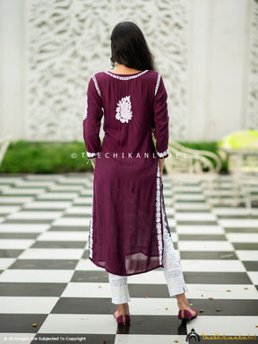 Wine Safa Muslin Chikankari Straight Kurti