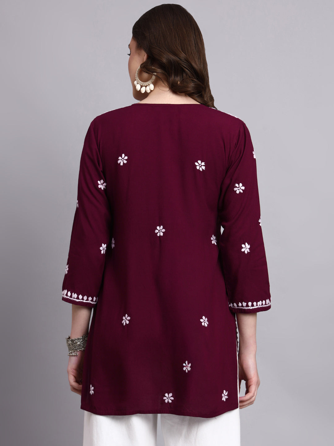 Traditional chikankari embroidered rayon short kurta designed for modern ethnic styling