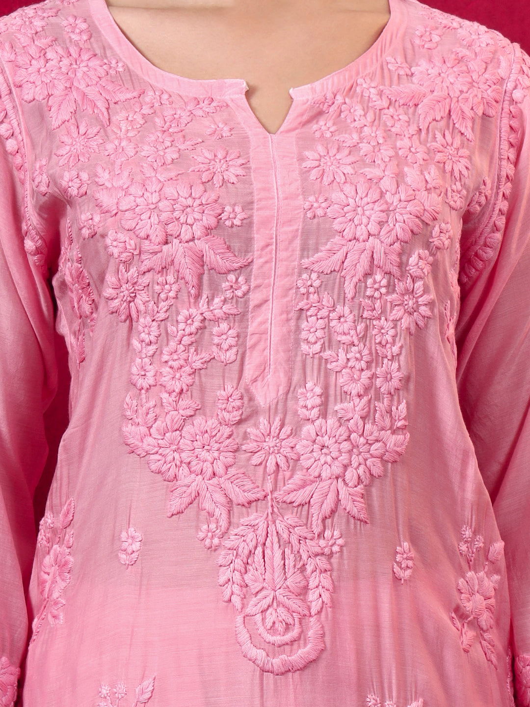 Yamika Muslin Chikankari Straight Kurta Set with Dupatta - Champagne