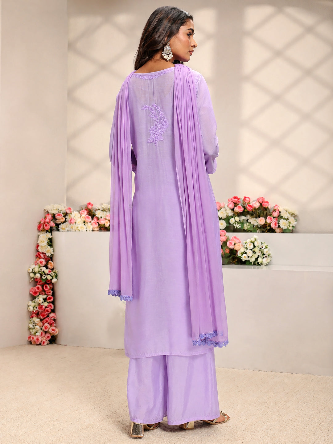 Yamika Muslin Chikankari Straight Kurta Set with Dupatta styled as a complete ethnic outfit suitable for office wear, brunches, family gatherings and everyday occasions.