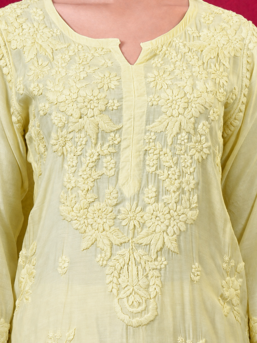 Yamika Muslin Chikankari Straight Kurta Set with Dupatta - Yellow