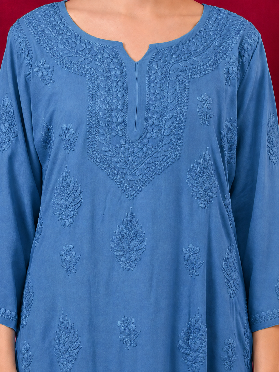 Yashvi Rayon Chikankari Short Kurta - Blue