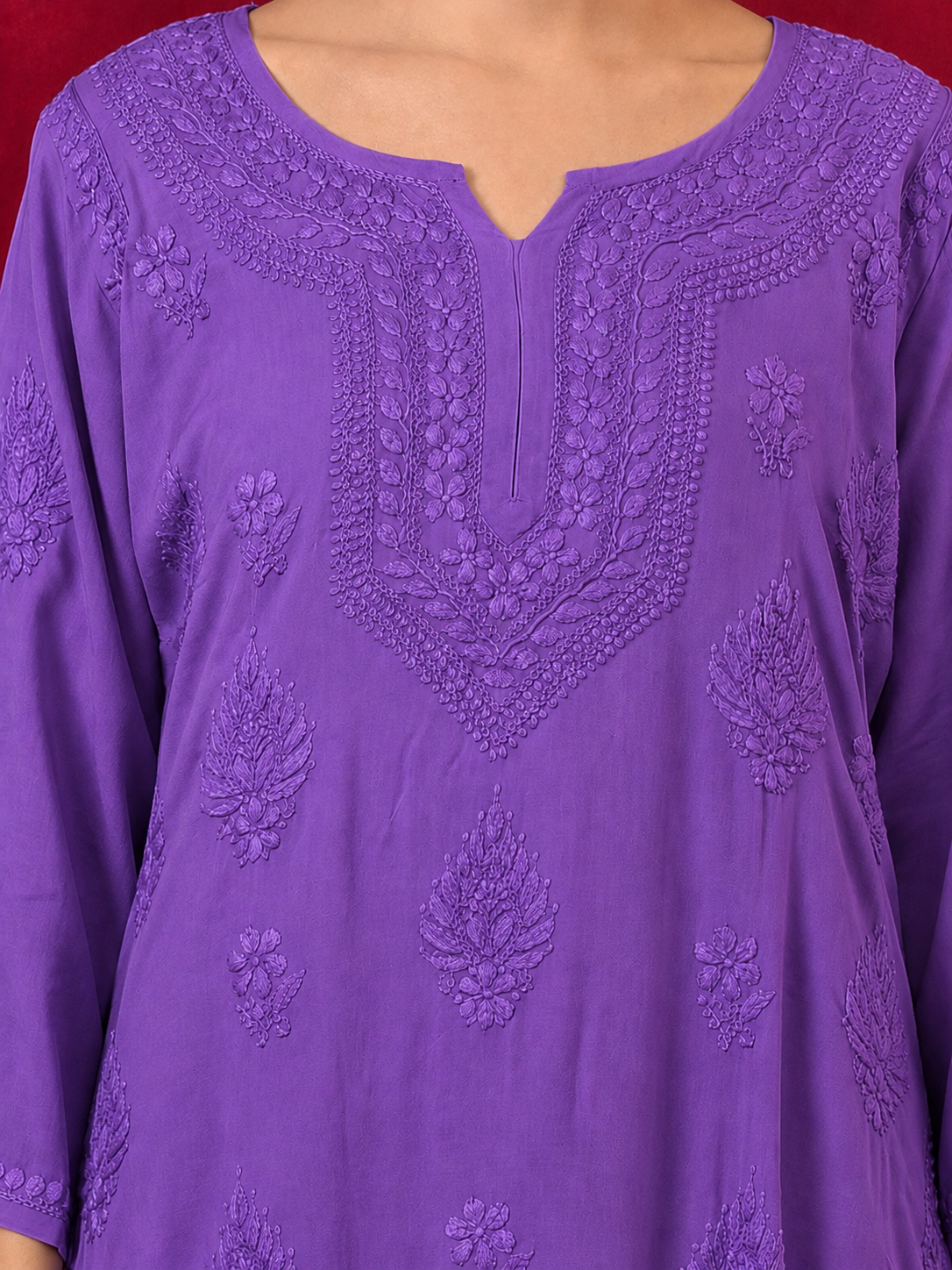 Yashvi Rayon Chikankari Short Kurta - Lavender