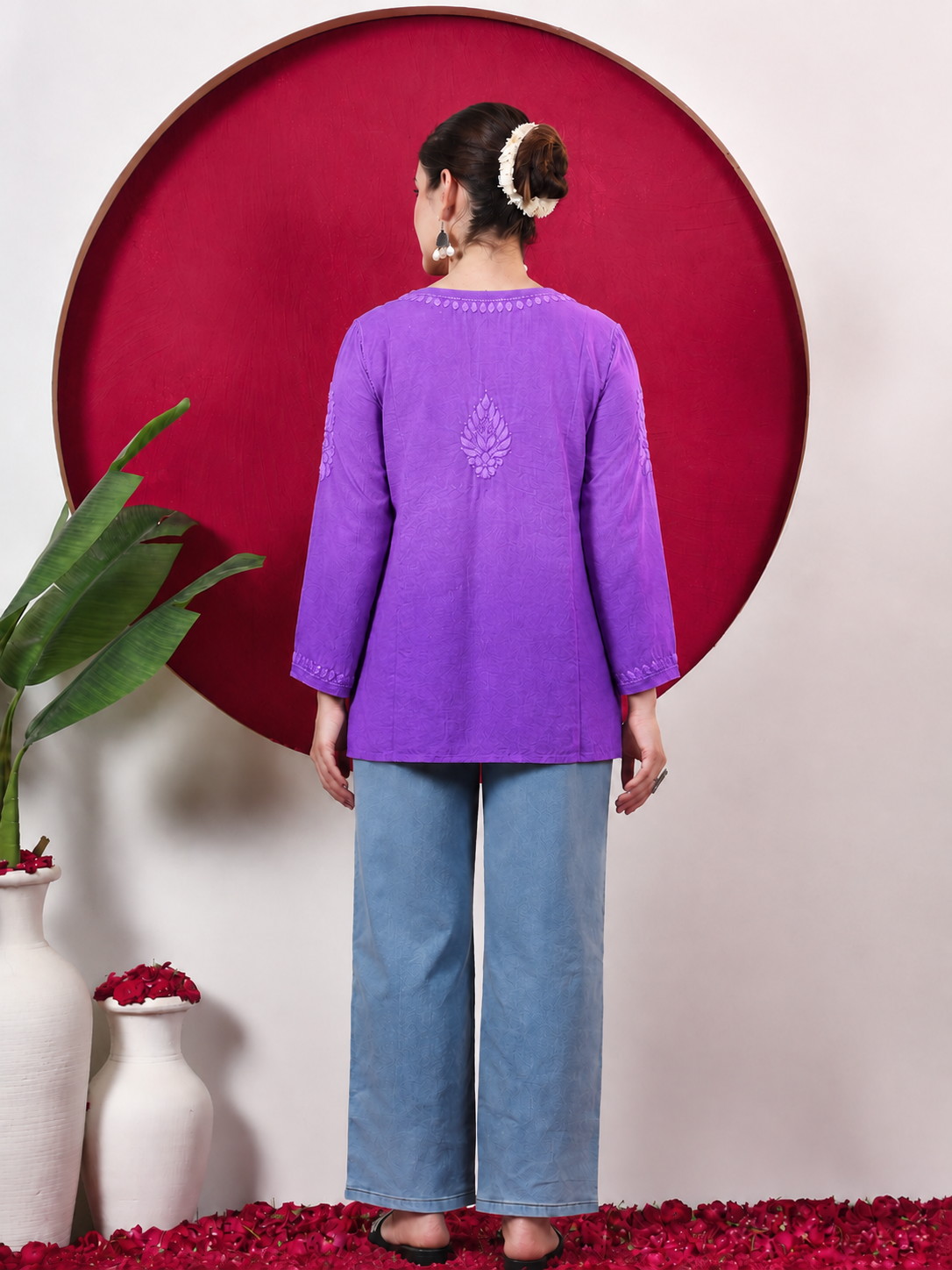 Yashvi Rayon Chikankari Short Kurta - Lavender