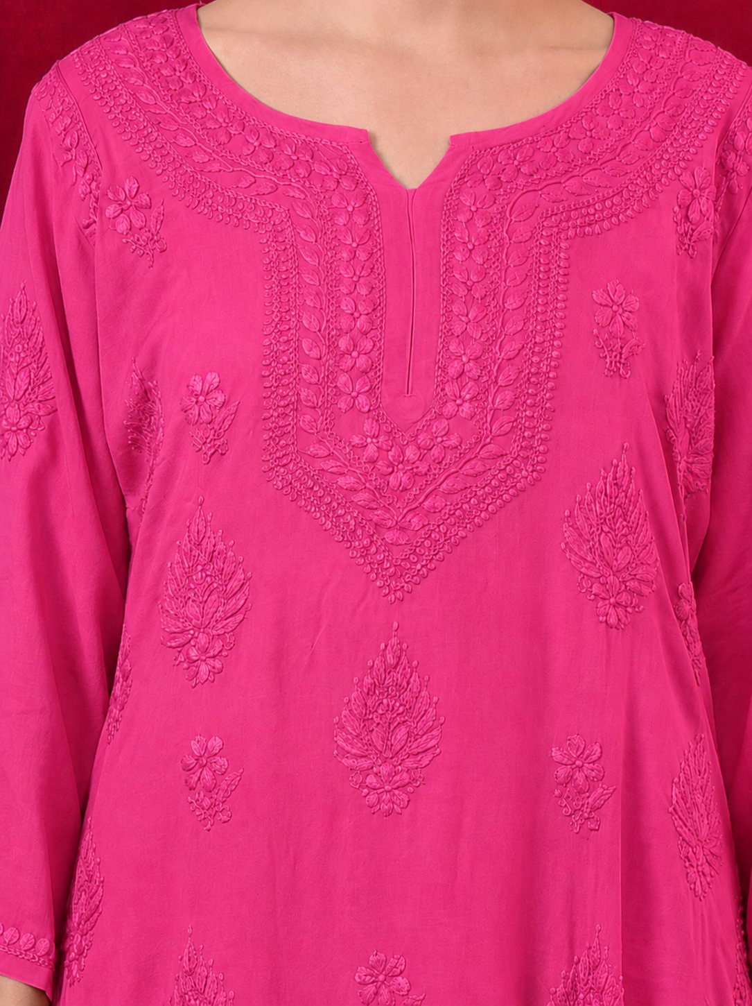 Yashvi Rayon Chikankari Short Kurta - Pink