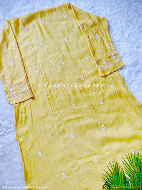 Yellow Gulaal Chanderi Mulmul Semi-Stitched Kurti Piece with Dupatta