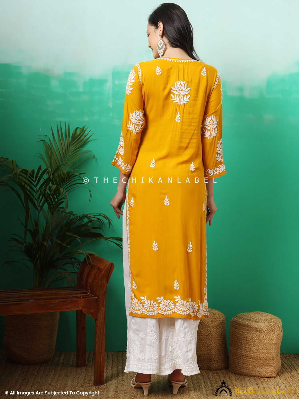 Yellow Tanvi Modal Chikankari Straight Kurti