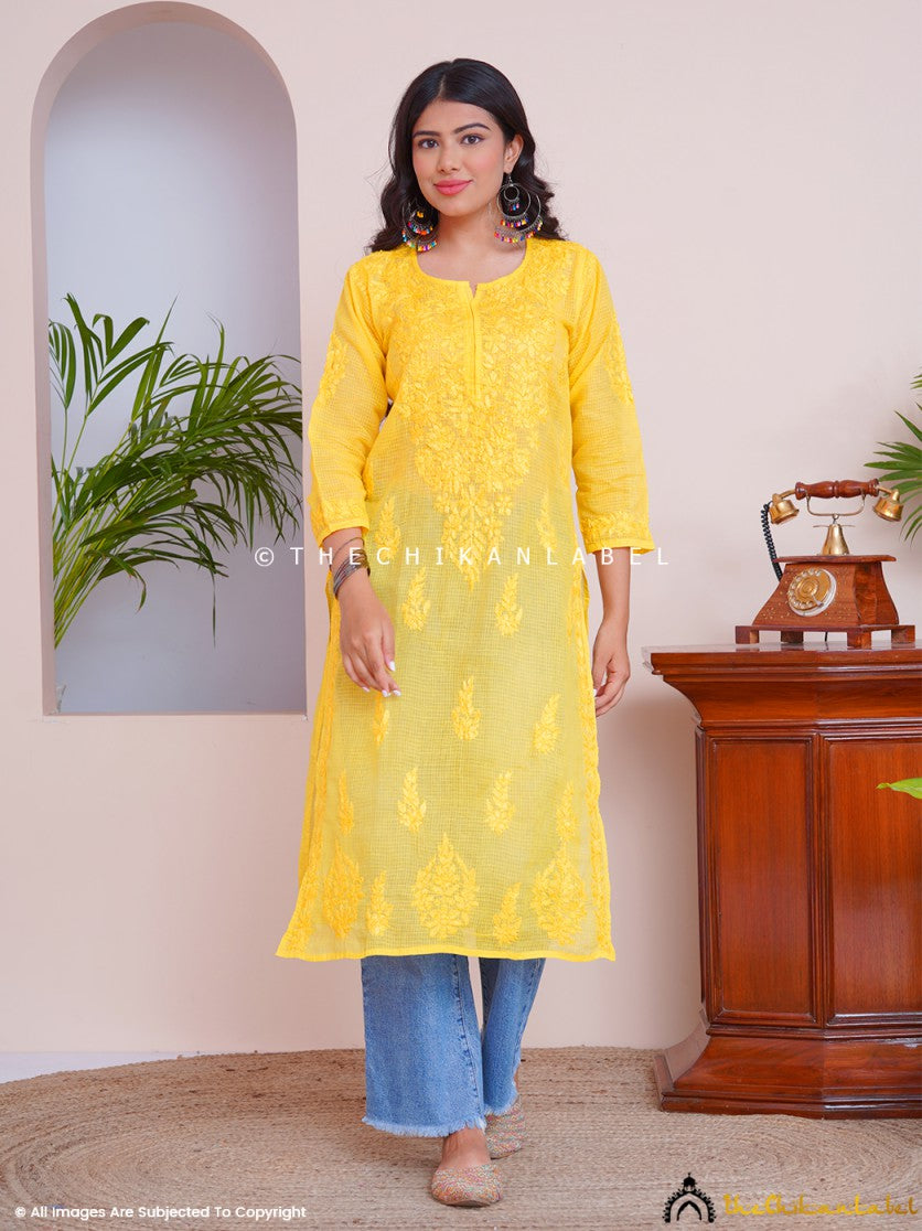 Buy Chikankari Straight Kurti in Kota Cotton Fabric for Women, Shop Lucknow Chikankari Straight Kurtis Online at Best Price Only at Thechikanlabel.
