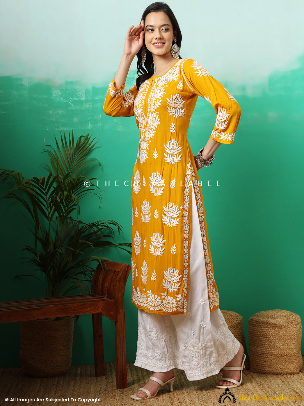 Yellow Tanvi Modal Chikankari Straight Kurti