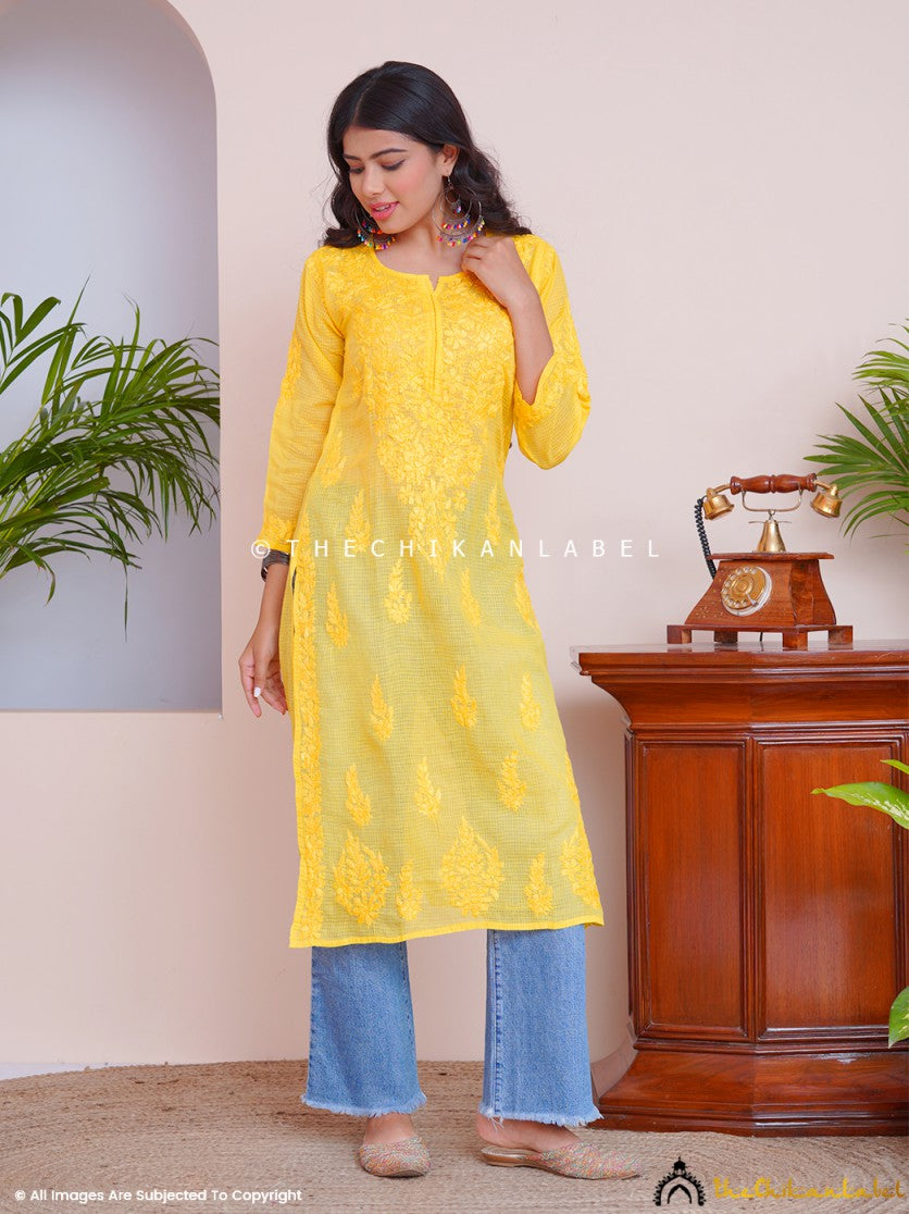 Plus Size Plus Size Yellow Paisely Print Cotton Kurta Online in India |  Amydus
