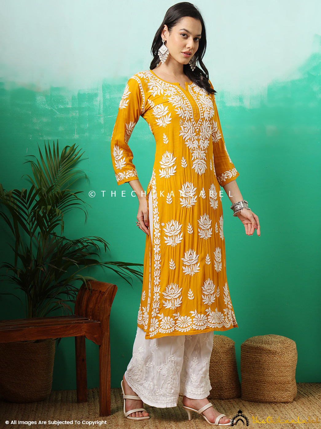 Yellow Tanvi Modal Chikankari Straight Kurti