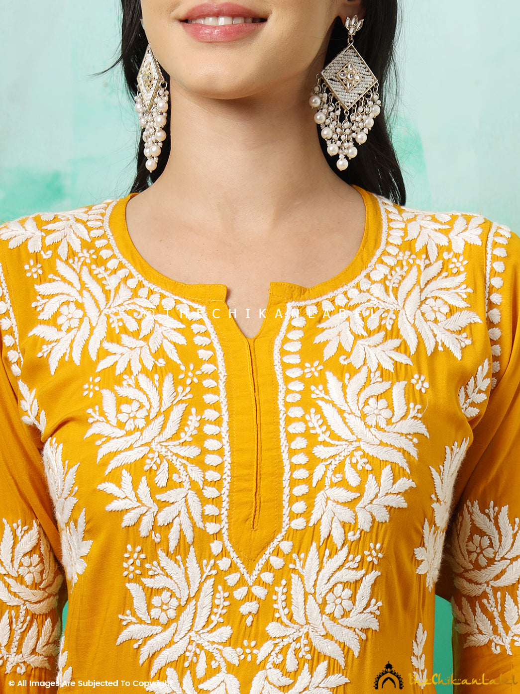 Yellow Tanvi Modal Chikankari Straight Kurti