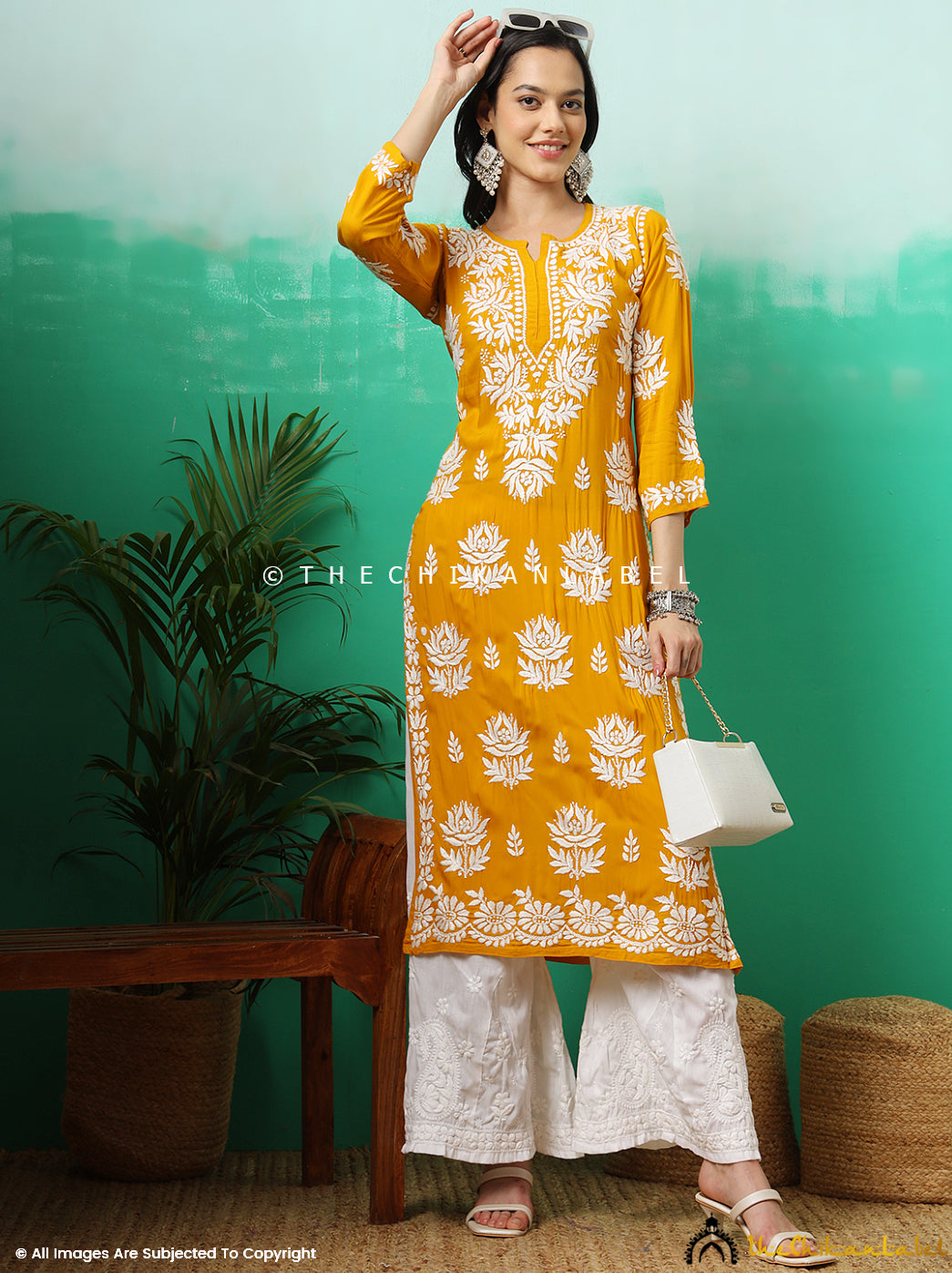 Yellow Tanvi Modal Chikankari Straight Kurti