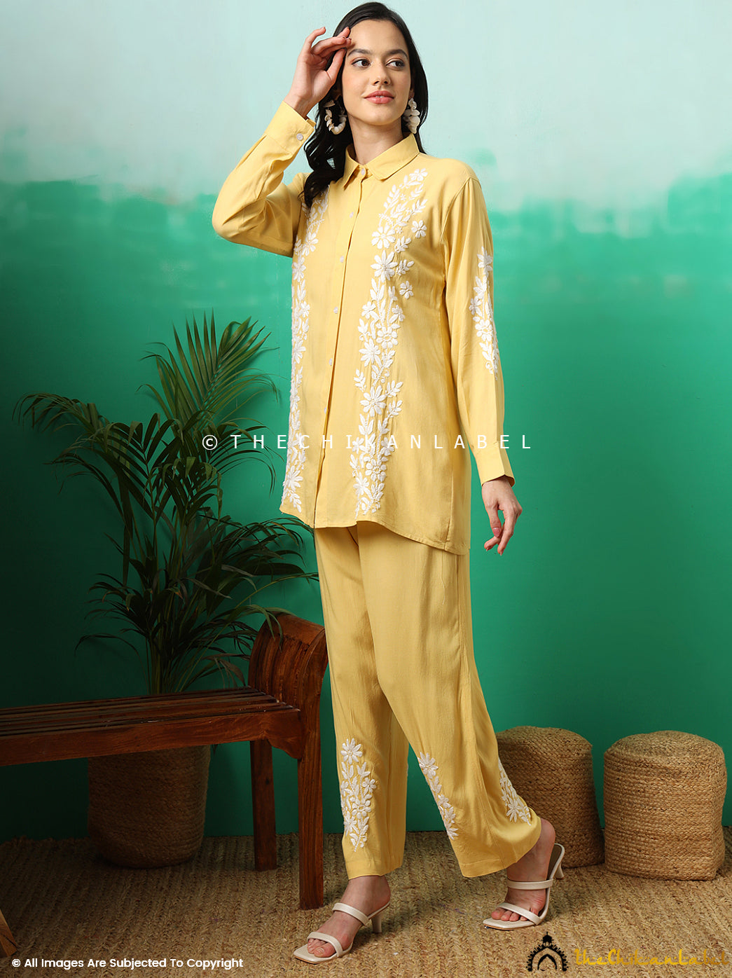 Yellow Anvika Rayon Chikankari Co-ord Set