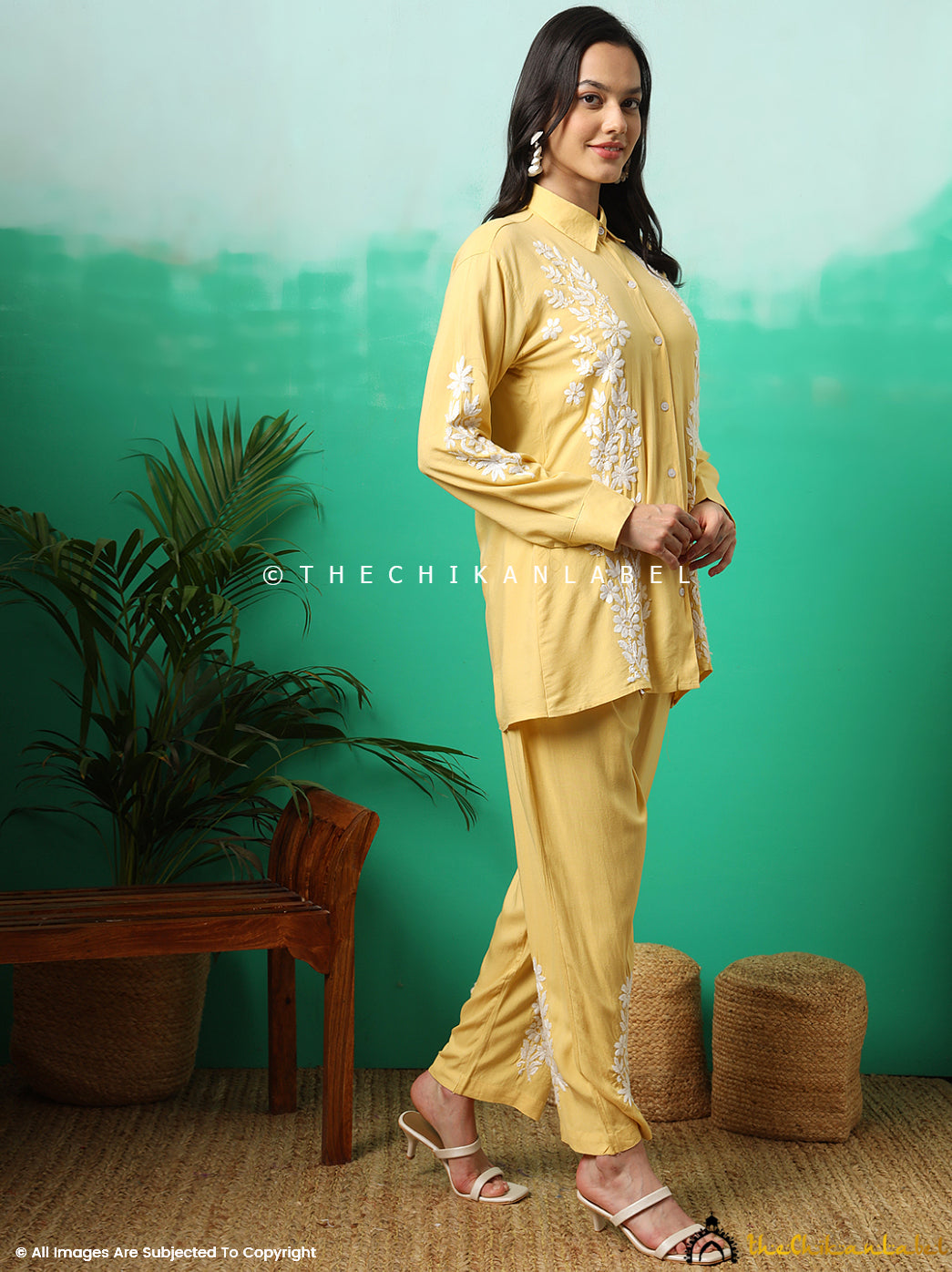 Yellow Anvika Rayon Chikankari Co-ord Set