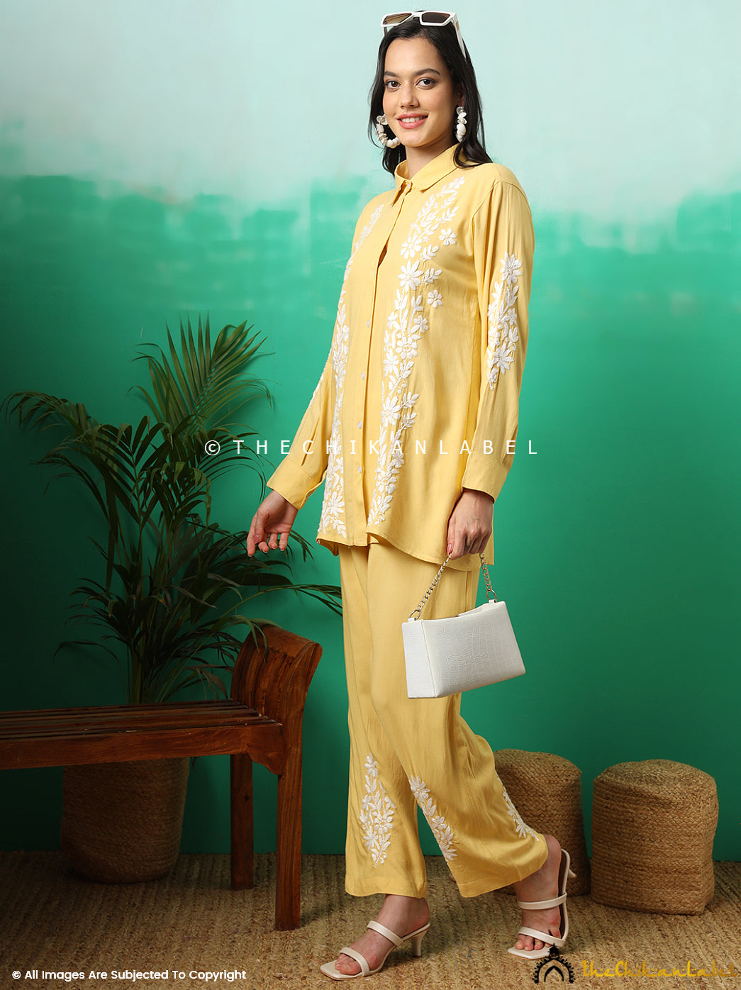 Yellow Anvika Rayon Chikankari Co-ord Set