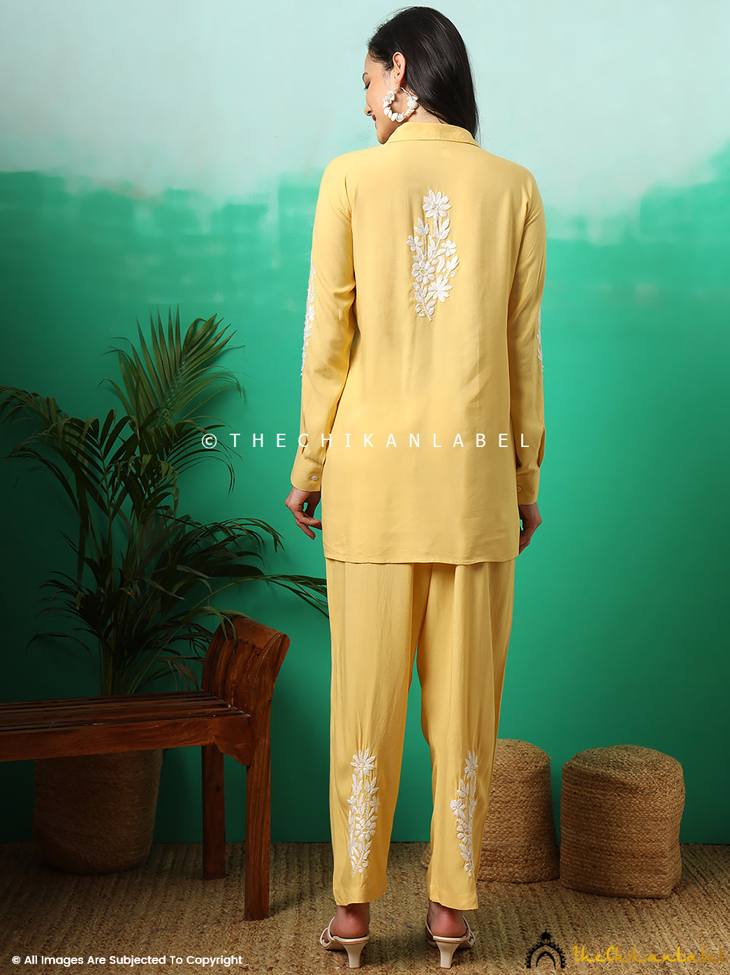 Yellow Anvika Rayon Chikankari Co-ord Set