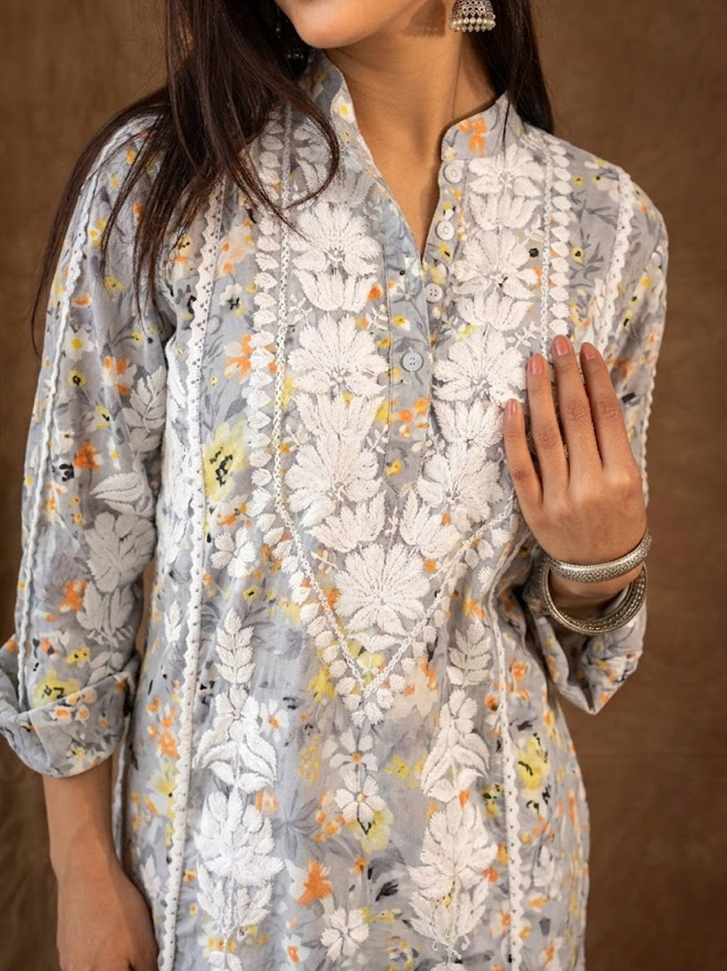 Yellow Mulmul Chikankari Farshi Salwar Set