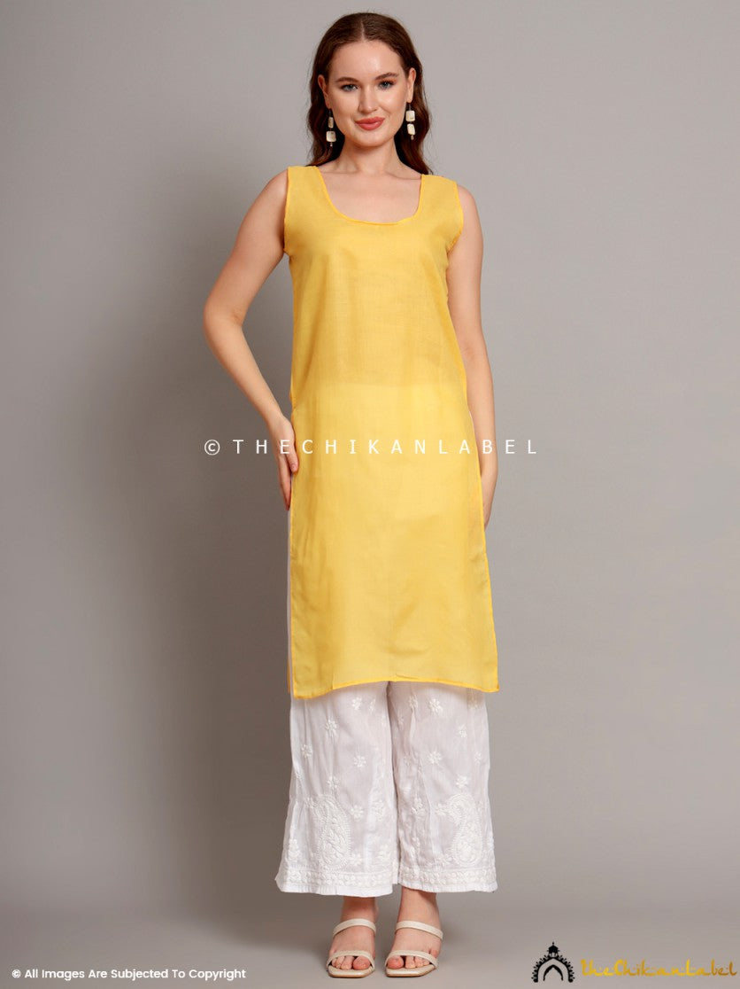 Yellow Naina Cotton Chikankari Straight Kurti with inner