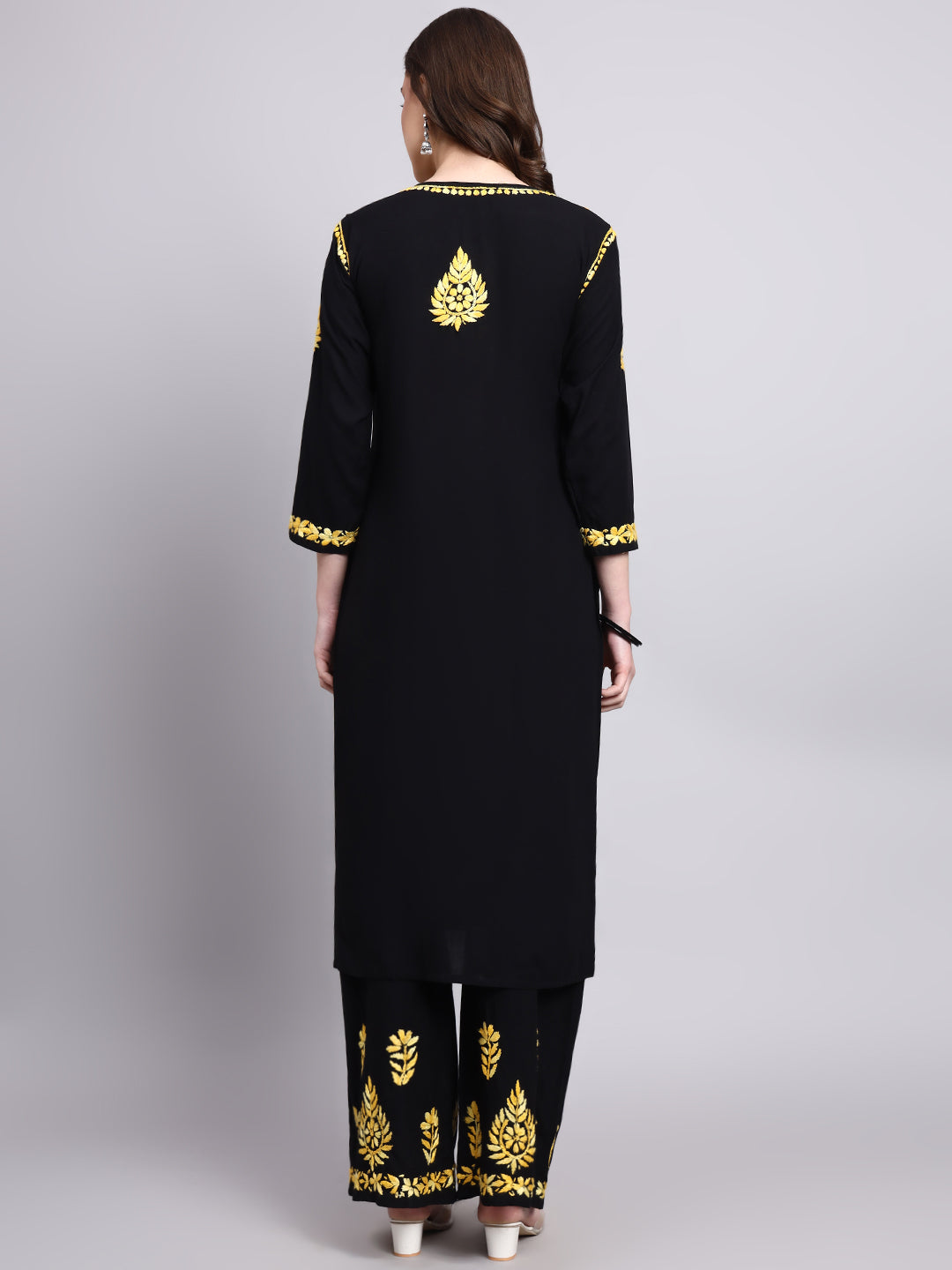 Niya Rayon Chikankari Kurti Palazzo Set - Yellow