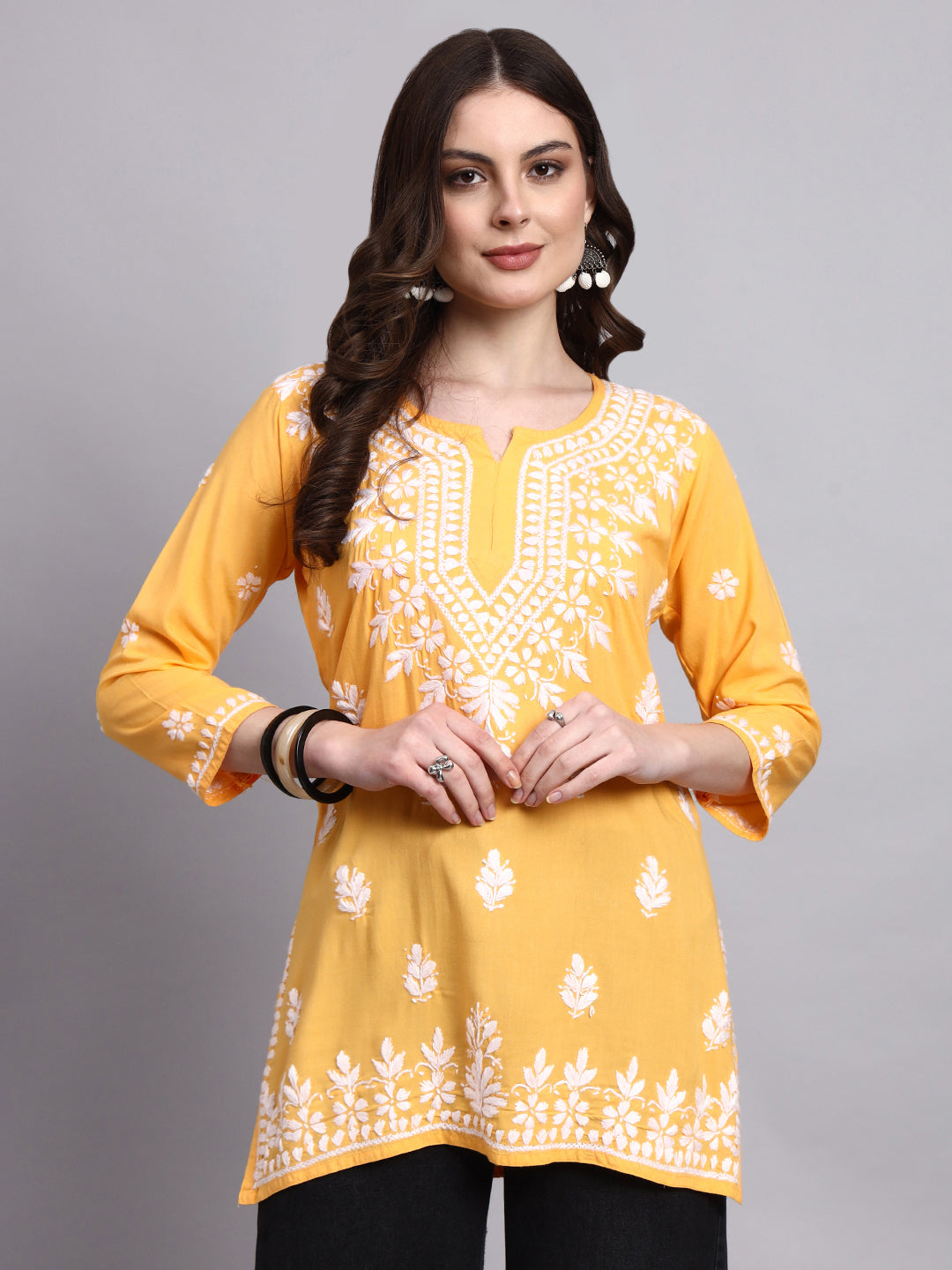 Rayon chikankari short top designed for lightweight comfort and effortless fusion outfits