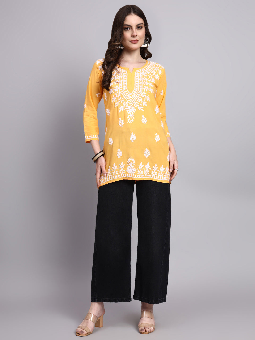 Handmade chikankari short top for women crafted in soft rayon fabric with elegant embroidery patterns