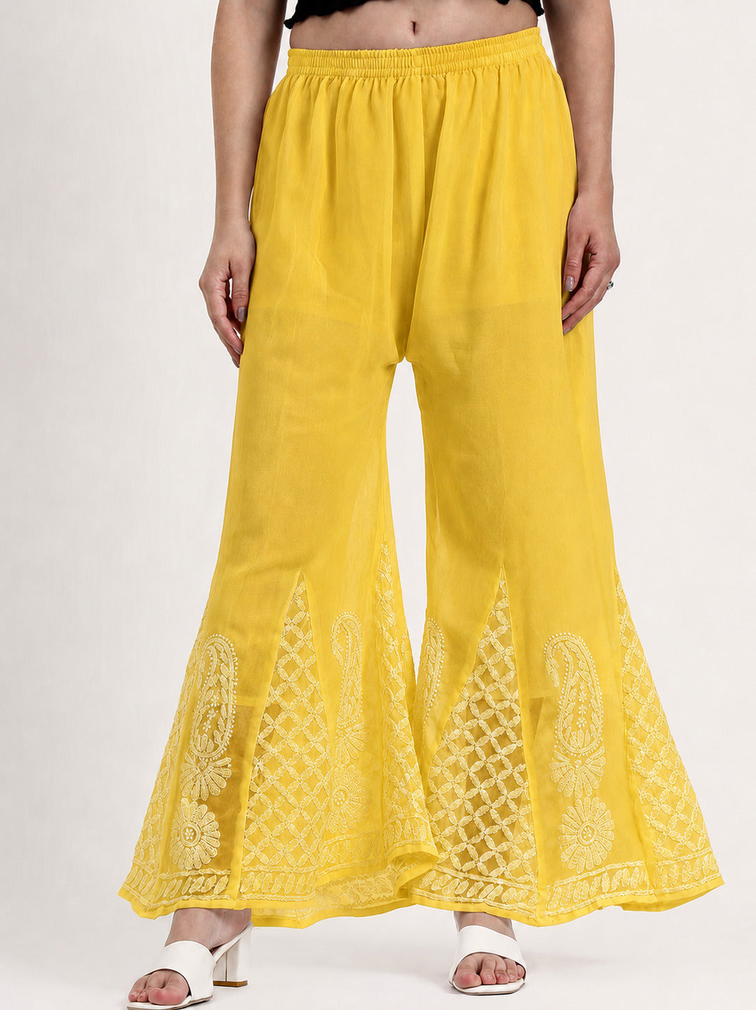 Yellow Areeba Georgette Chikankari Sharara