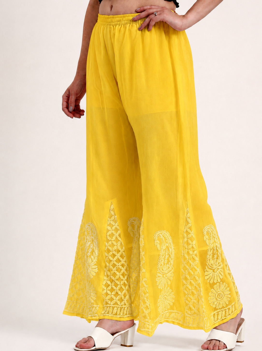 Yellow Areeba Georgette Chikankari Sharara