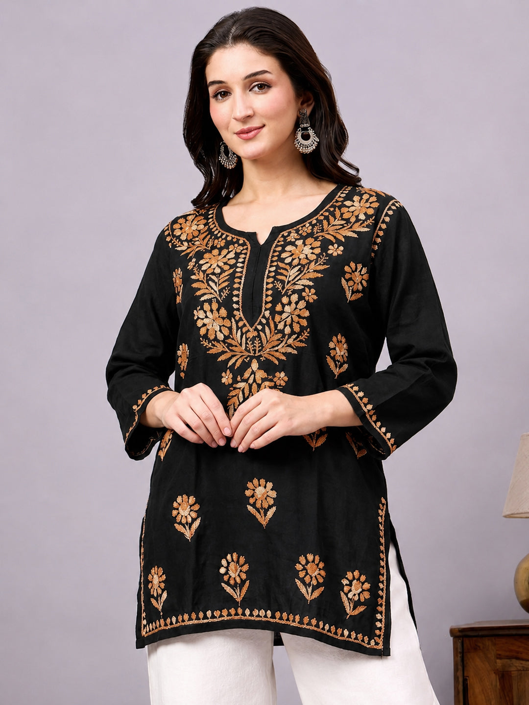 Stylish rayon embroidered kurta with detailed Chikankari work, soft fabric feel, and versatile design for office and casual occasions