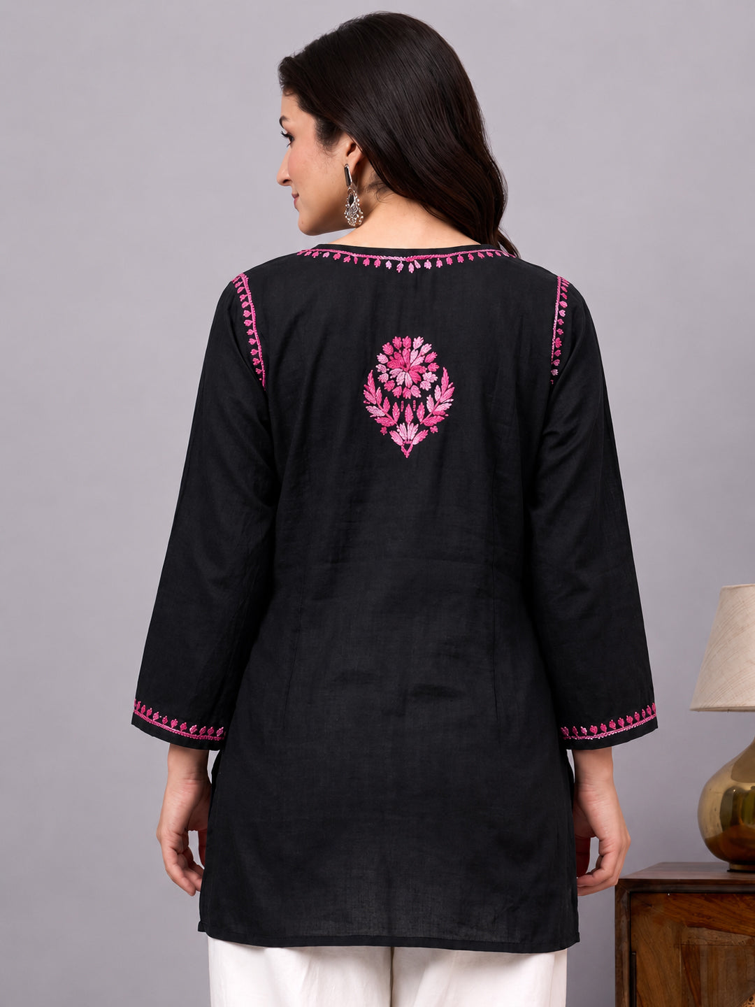 Comfortable regular wear kurta for women featuring detailed Chikankari craftsmanship, breathable rayon material, and relaxed everyday fit