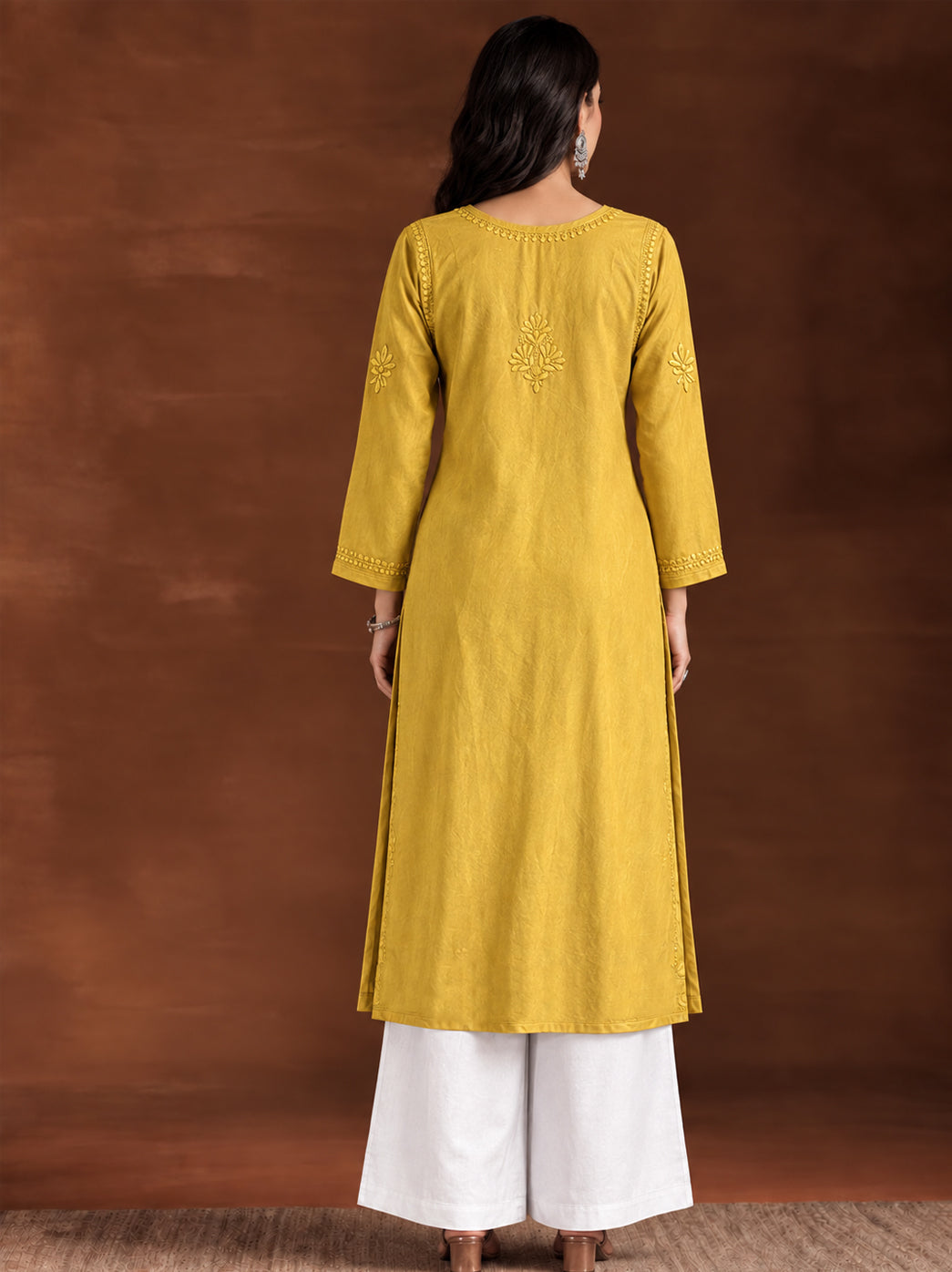 Zara Rayon Chikankari Straight Kurta - Mehndi Green