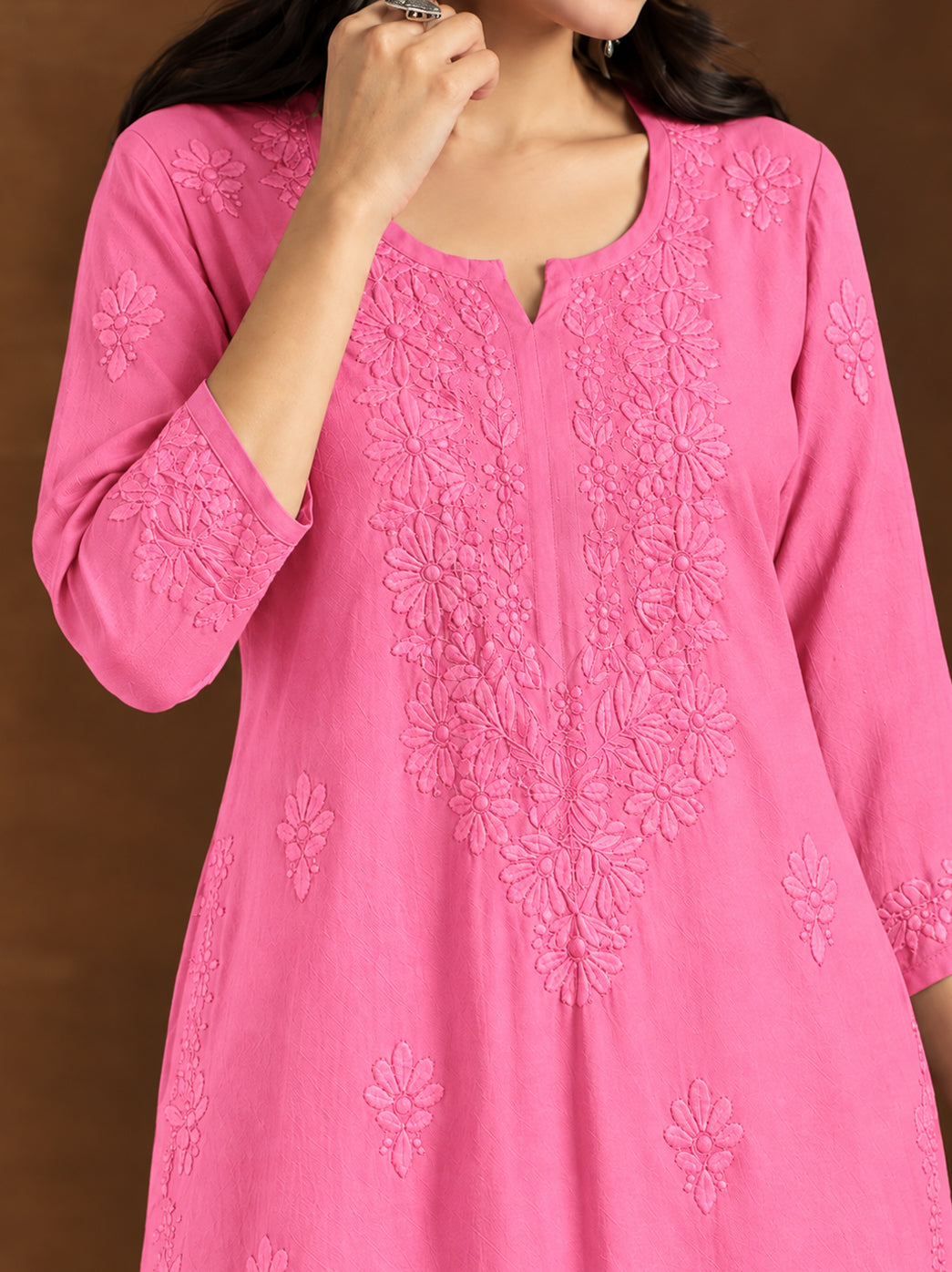Zara Rayon Chikankari Straight Kurta - Pink