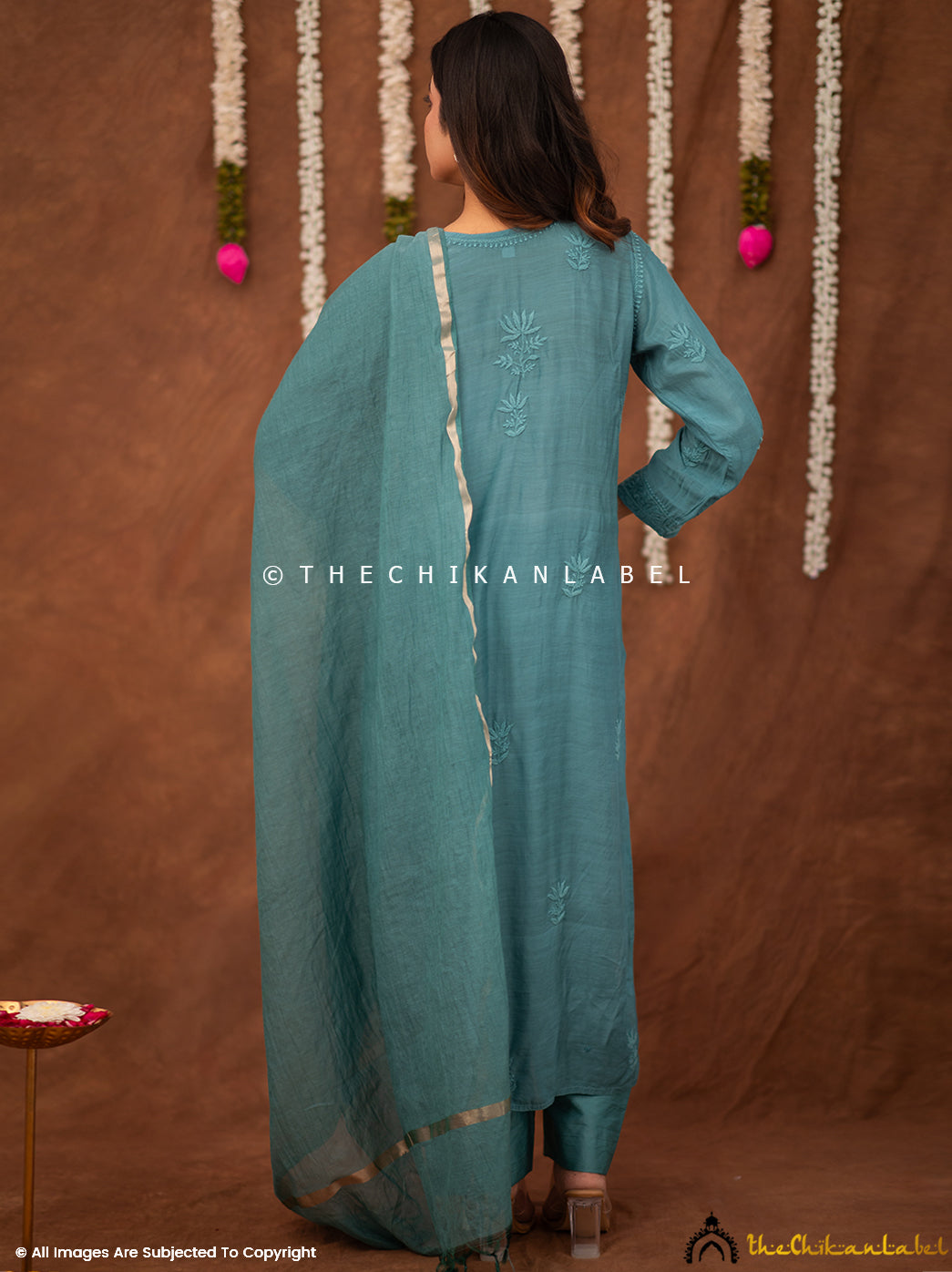 Zareen Muslin Chikankari Straight Kurta Set with Dupatta - Green