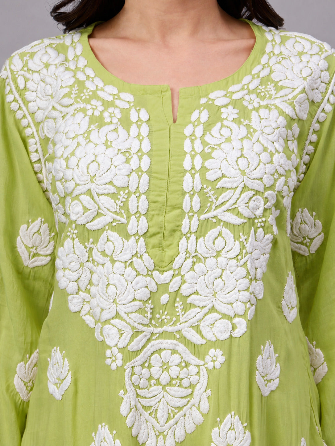 Najat Modal Chikankari Kurti Palazzo Set - Pista Green