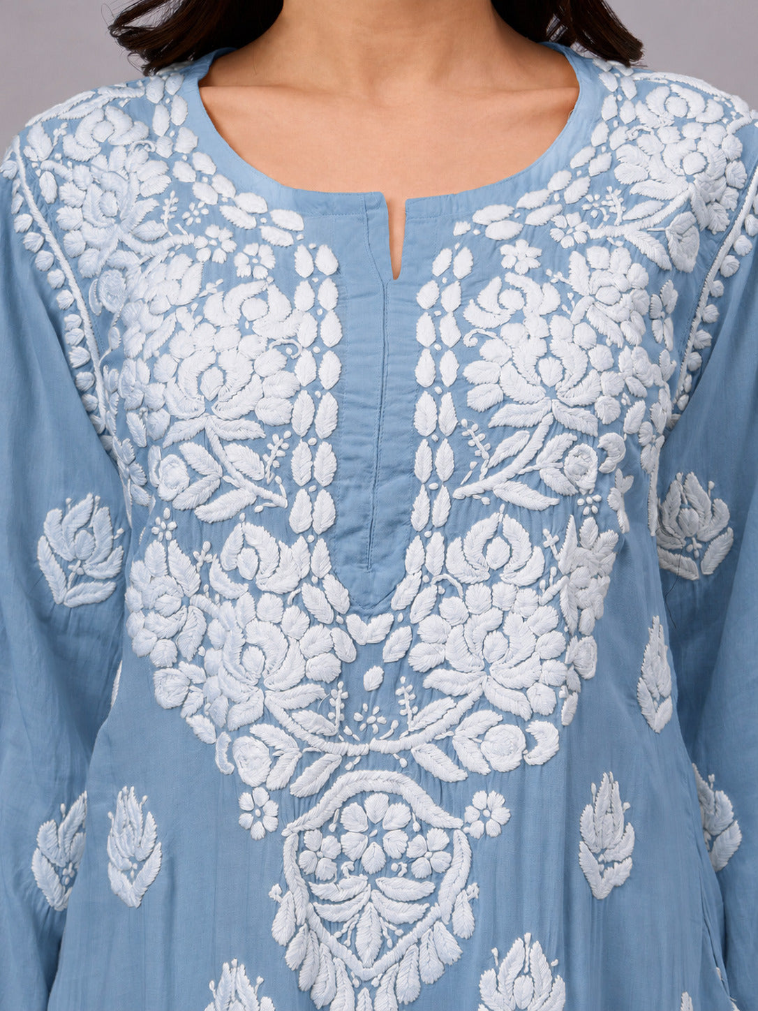 Najat Modal Chikankari Kurti Palazzo Set - Powder Blue
